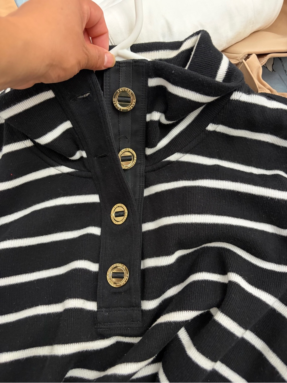 Ralph Lauren Black & White Striped Polo Pullover gold button accents size XL - Picture 4 of 4